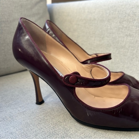 Manolo Blahnik Vintage Campari Burgundy Pointed Toe Mary Jane Heels Size 39.5 - Picture 10 of 12